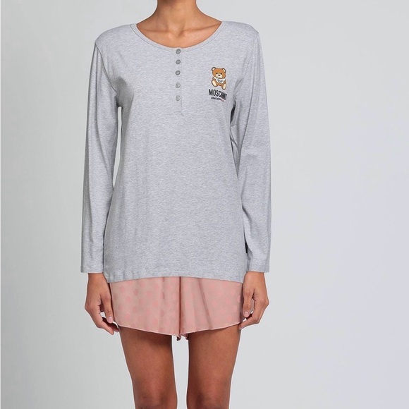 New Moschino Women Light Gray Bear Long Sleeve Tee Size L - Picture 2 of 8